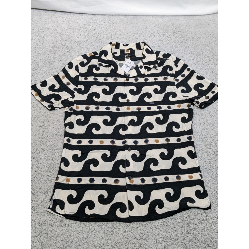 Express XS (36" Chest) Button Up Shirt 100% Rayon Black Cream Abstract Print NWT